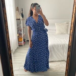 Tularosa Blue & White Polka Dot Maxi Dress